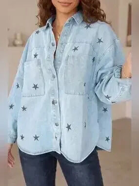 Light Wash Star Print Denim Jacket